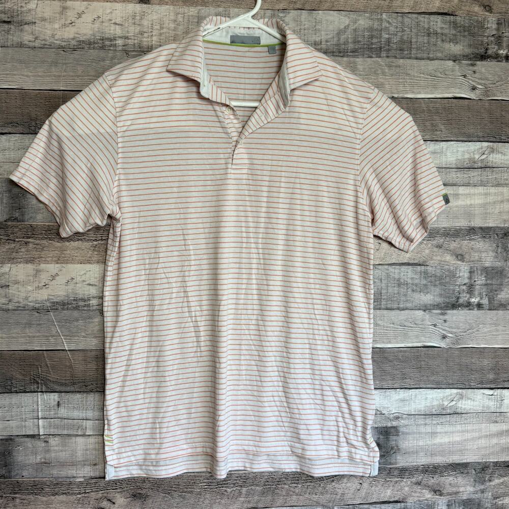 Tasc Mens Performance Cloud Golf Polo Shirt Medium Orange Stripe Stretch Preppy